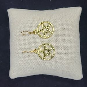 Pentagram Earrings Gold Tone Circle Brand New  Lightweight Eclectic Unique Gift